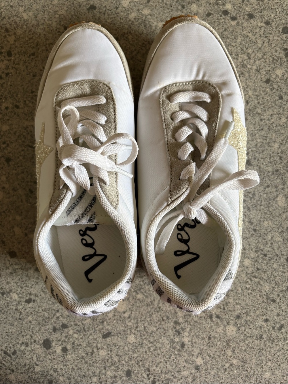 Very G White Sneakers with Gold Glitter Star Accent